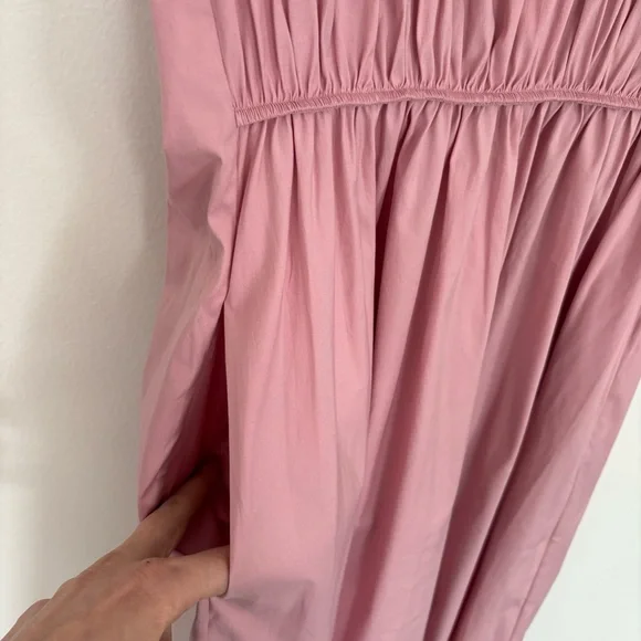 COS || Tie Back Gathered-waist Midi Dress Rose Pink 8 - Picture 4 of 10